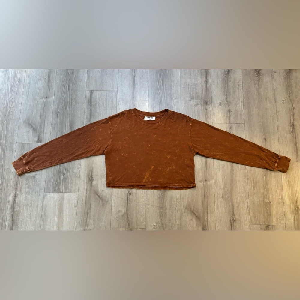 Women’s Double Zero Orange Acid Wash Cropped Shirt S
